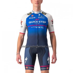 Set Fietsshirt + Korte Koersbroek 2022 Quick-Step Alpha Vinyl Blauw Wit